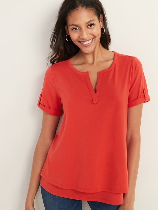 View large product image 1 of 1. Maternity Split-Neck Double-Layer Nursing Top
