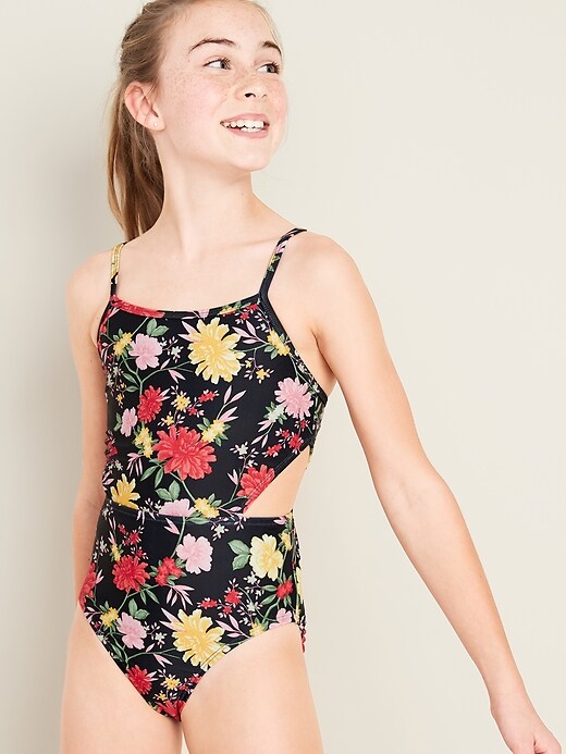 View large product image 1 of 2. Side Cut-Out Swimsuit for Girls