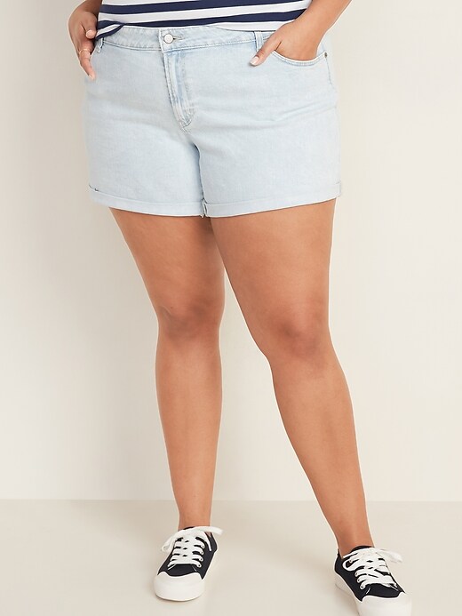 View large product image 1 of 3. Mid-Rise Plus-Size Boyfriend Jean Shorts -- 5-inch inseam