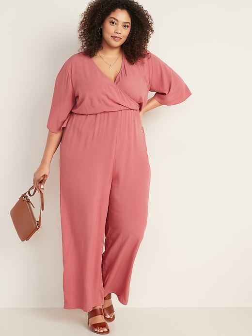 Image number 1 showing, Wrap-Front Plus-Size Bell-Sleeve Jumpsuit