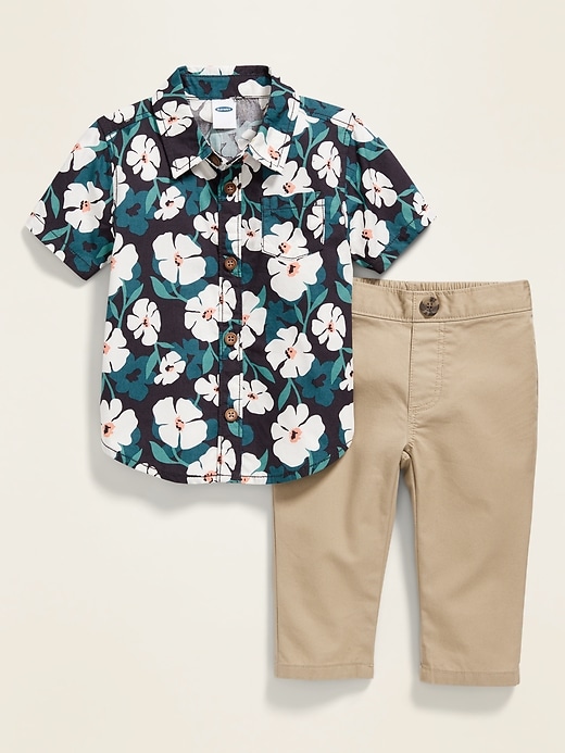 View large product image 1 of 1. Short-Sleeve Shirt & Khaki Pants Set for Baby