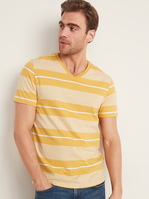 View large product image 1 of 1. Soft-Washed Striped V-Neck Tee
