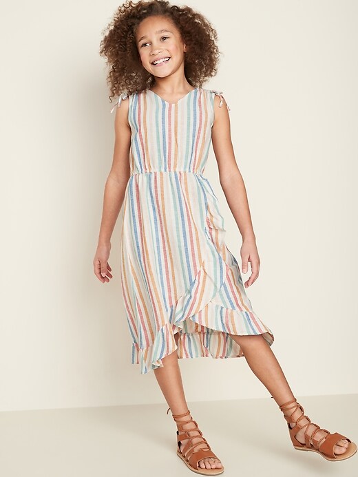 View large product image 1 of 1. Printed Faux-Wrap Midi Dress for Girls