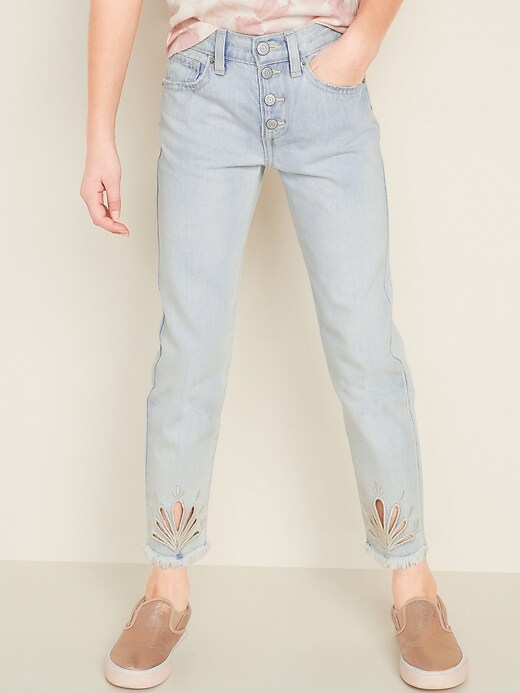 View large product image 1 of 3. High-Waisted Boyfriend Button-Fly Raw-Hem Jeans for Girls