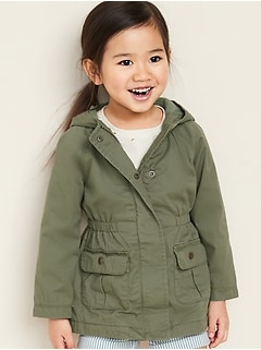 Hooded Twill Utility Scout Jacket for Toddler Girls