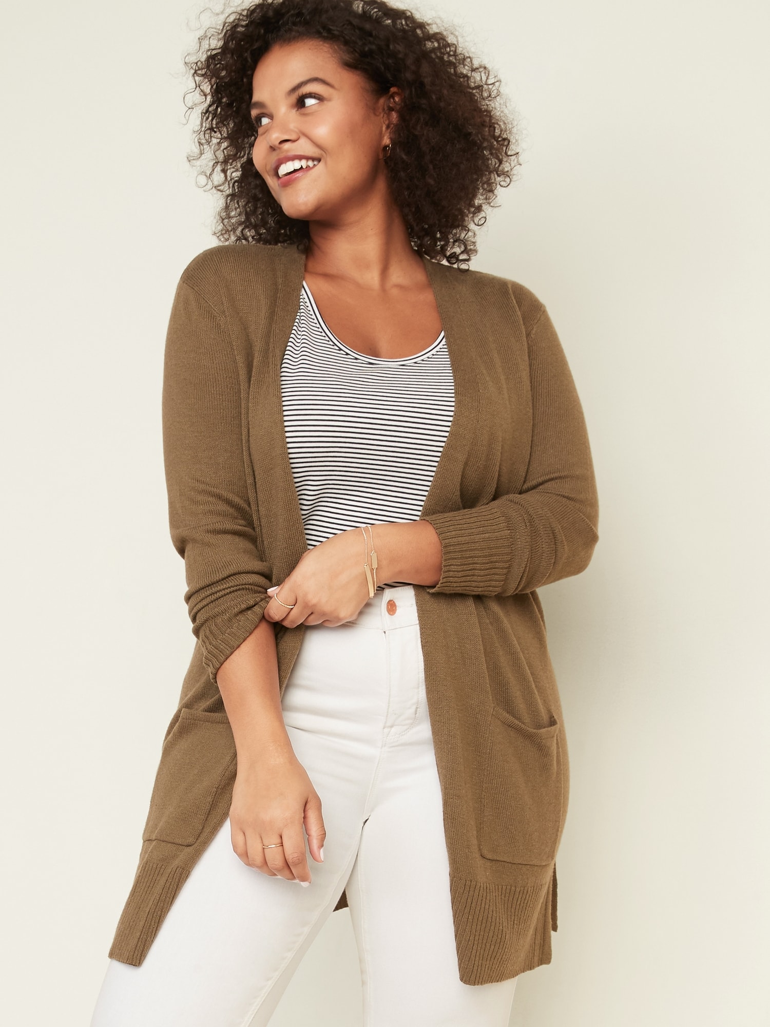 Long-Line Plus-Size Open-Front Sweater