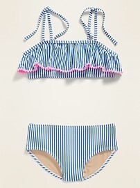 View large product image 3 of 3. Striped Tie-Shoulder Bikini for Girls