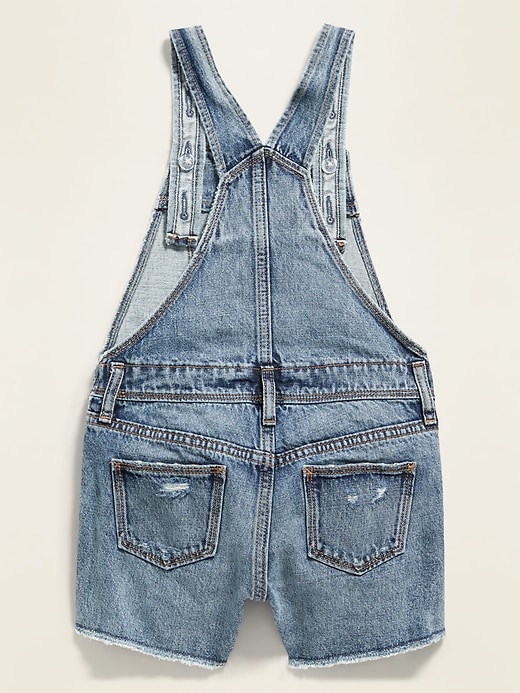 View large product image 2 of 3. Medium-Wash Distressed Jean Shortalls for Girls