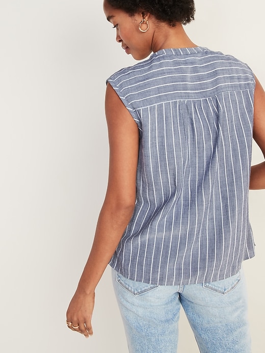 Image number 2 showing, Striped Sleeveless Button-Front Cocoon Top for Women