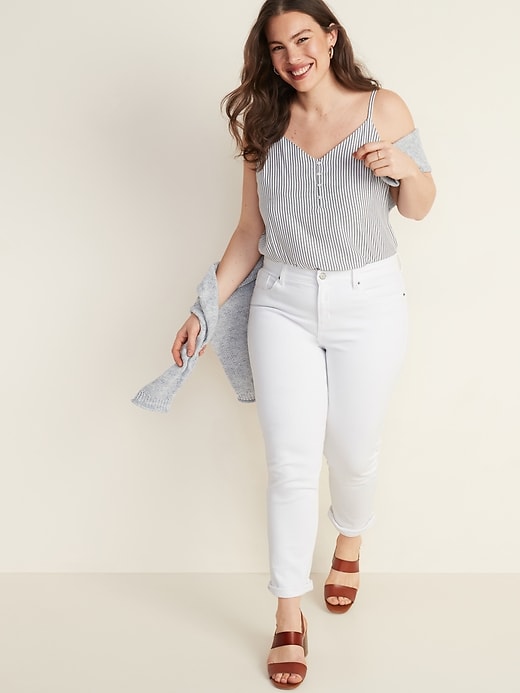 Image number 8 showing, Mid-Rise Boyfriend Straight White Jeans for Women