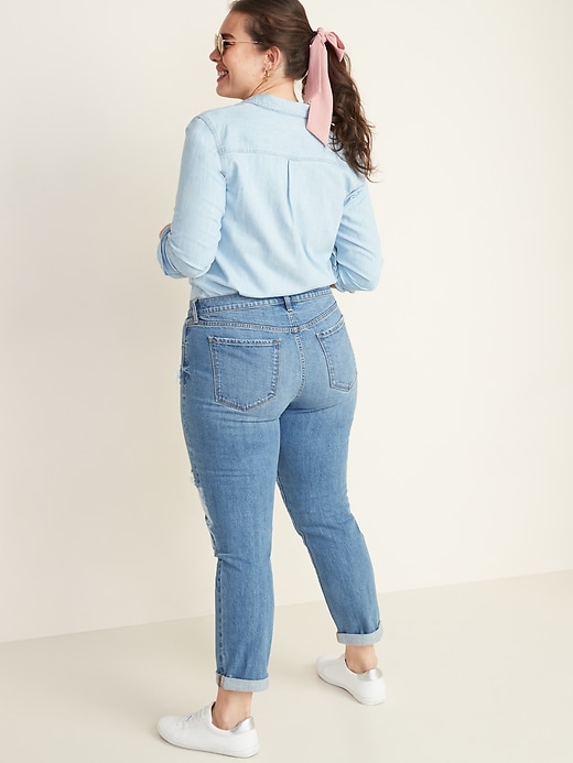 Image number 7 showing, Mid-Rise Boyfriend Straight Rip-and-Repair Jeans for Women