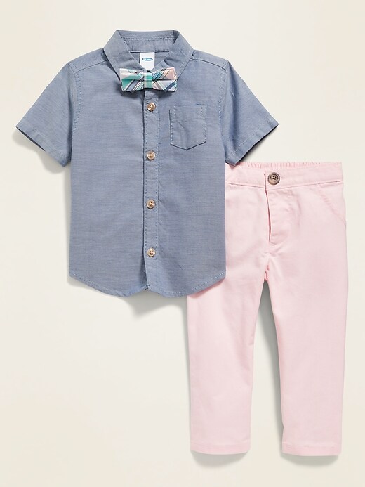 View large product image 1 of 3. Bow-Tie Short-Sleeve Shirt & Khaki Pants Set for Baby
