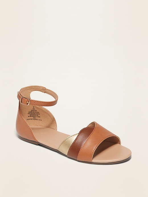View large product image 1 of 3. Color-Blocked Faux-Leather Sandals for Girls