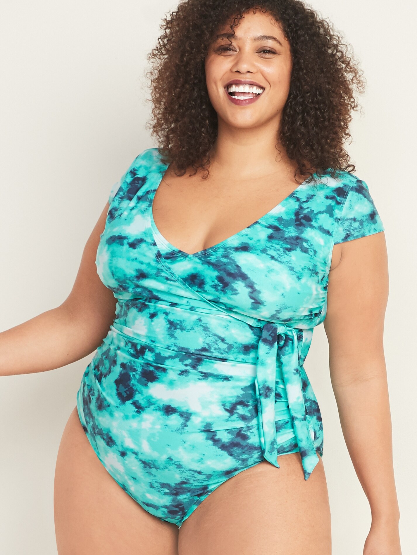 plus size cap sleeve swimsuit