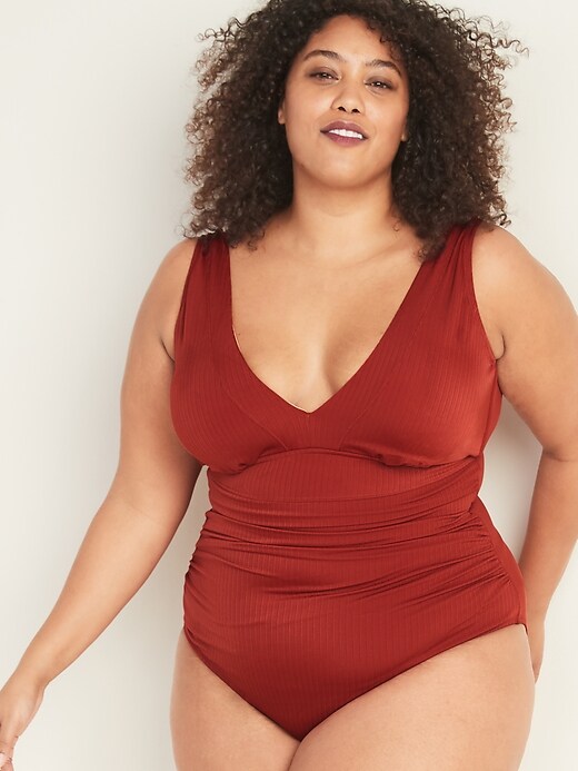 Image number 1 showing, Textured-Rib Secret-Slim Underwire Plus-Size One-Piece Swimsuit