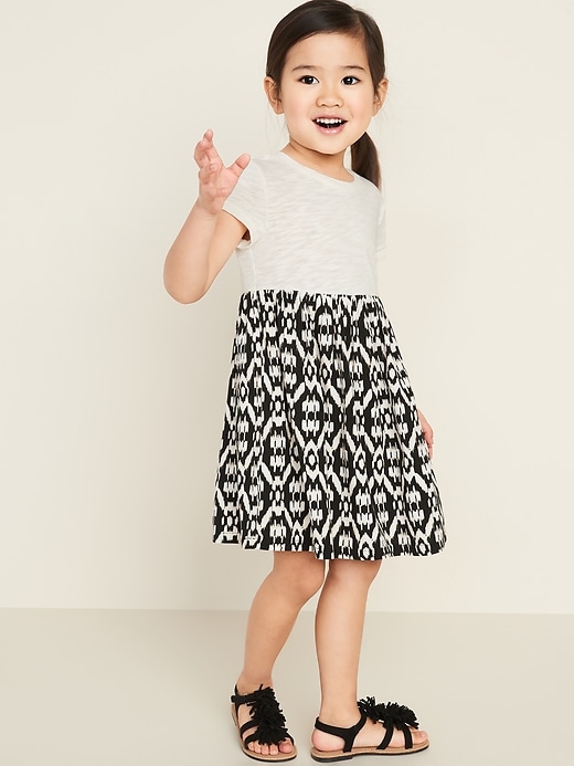 View large product image 1 of 1. Fit & Flare Mixed-Fabric Dress for Toddler Girls