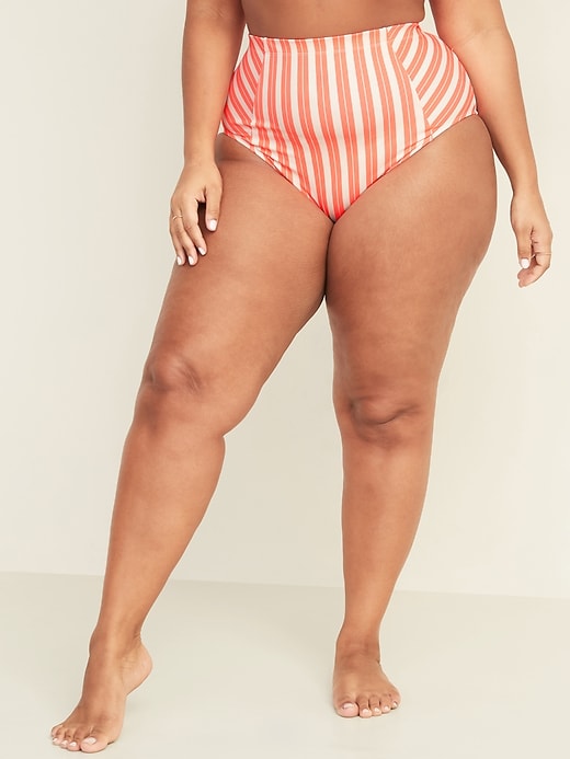 View large product image 1 of 3. High-Waisted Neon-Stripe Secret-Slim Plus-Size Swim Bottoms