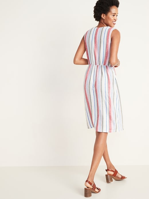 Image number 2 showing, Striped Button-Front Linen-Blend Fit & Flare Dress for Women