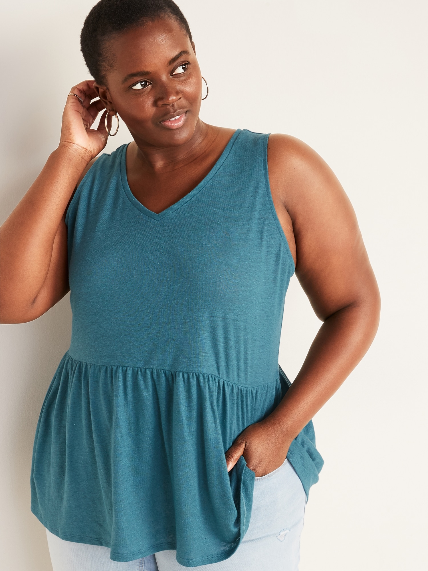 Linen Blend Peplum Tank Top - In Every Story