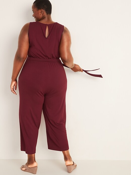 Image number 2 showing, Embroidered Tie-Belt Jersey Plus-Size Jumpsuit