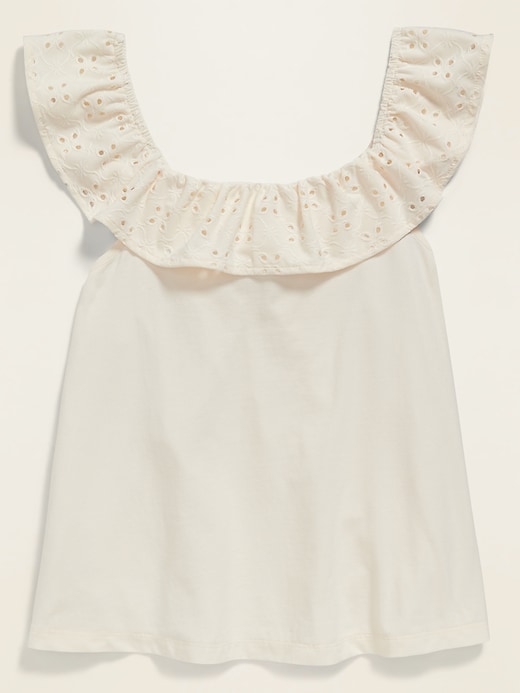 View large product image 1 of 1. Ruffled Eyelet-Lace Jersey-Knit Top for Girls