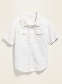 View large product image 4 of 4. Linen-Blend Cargo-Pocket Shirt for Toddler Boys