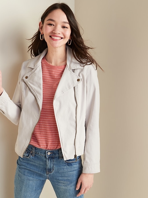 Image number 1 showing, Canvas Moto Zip Jacket for Women