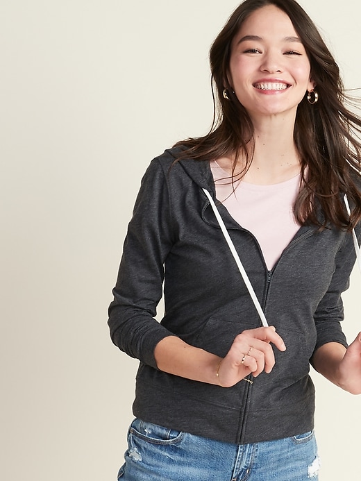 Image number 1 showing, Relaxed Lightweight Slub-Knit Zip Hoodie for Women