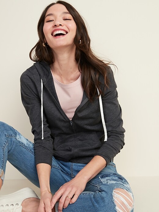 Image number 4 showing, Relaxed Lightweight Slub-Knit Zip Hoodie for Women