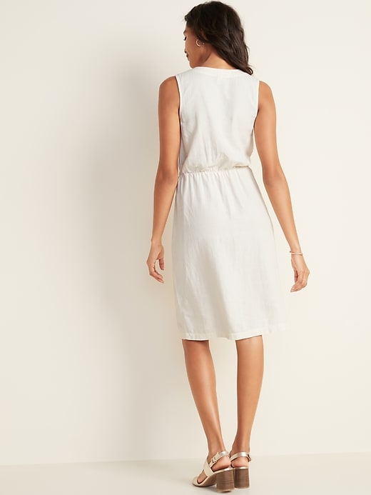 Image number 2 showing, Sleeveless Button-Front Linen-Blend Midi Dress for Women
