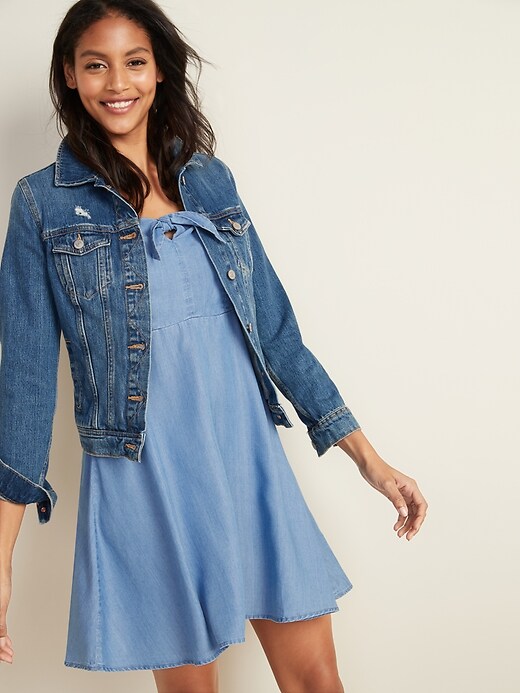 Image number 3 showing, Fit & Flare Chambray Cami Dress