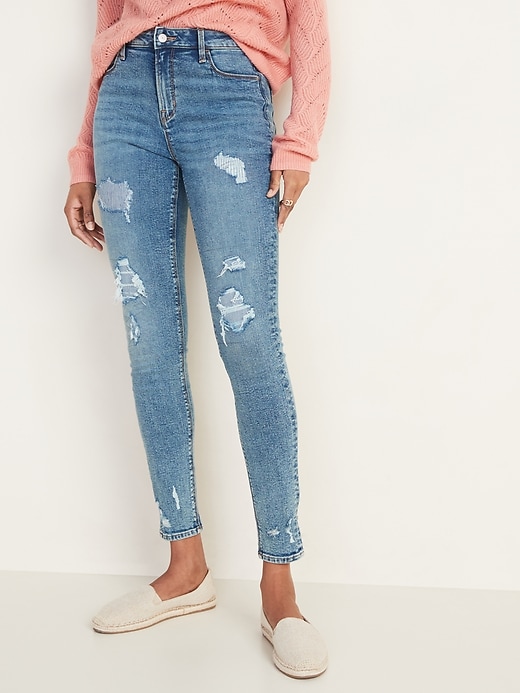 Image number 1 showing, High-Waisted Distressed Rockstar Super Skinny Jeans for Women