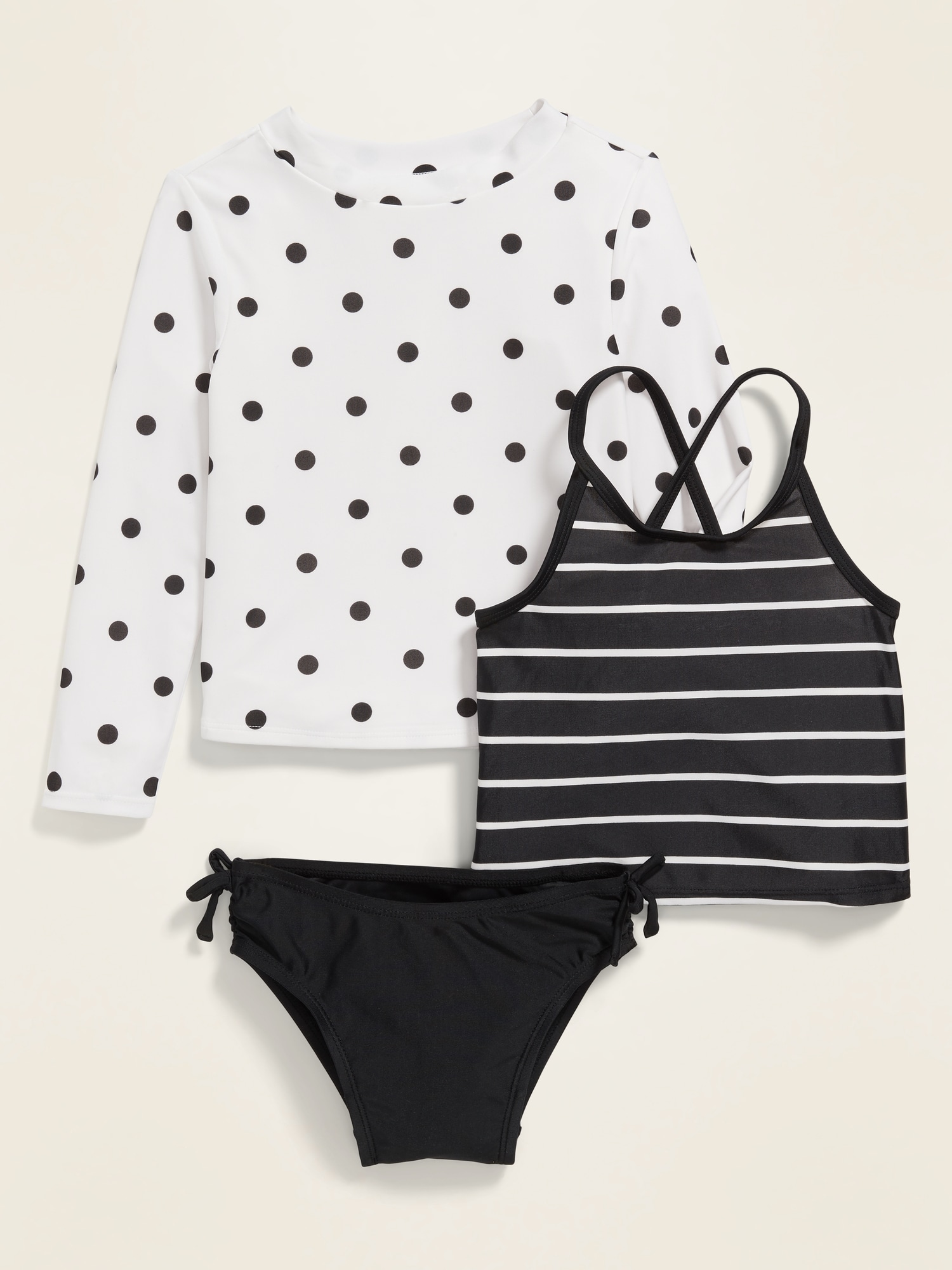 03 white with black polka dots long sleeve bathing suit with