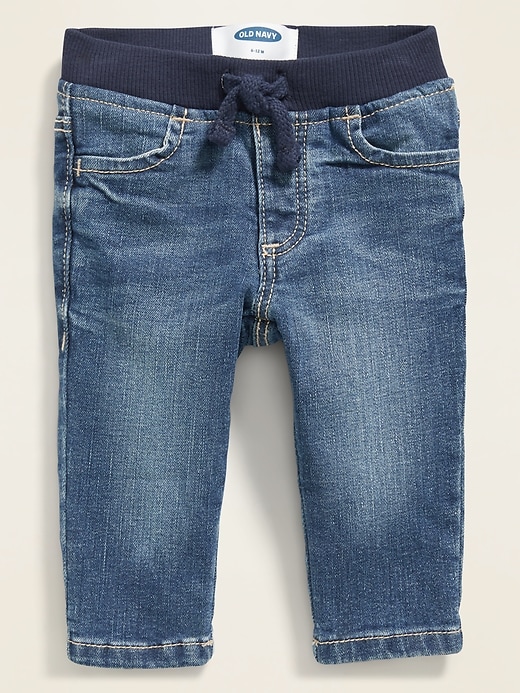 View large product image 1 of 3. Rib-Knit-Waist Pull-On Jeans for Baby