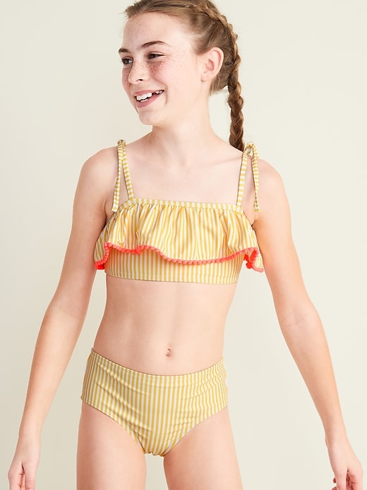 View large product image 1 of 2. Striped Tie-Shoulder Bikini for Girls