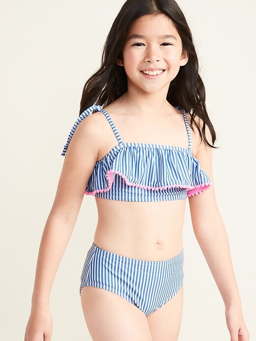 View large product image 1 of 3. Striped Tie-Shoulder Bikini for Girls
