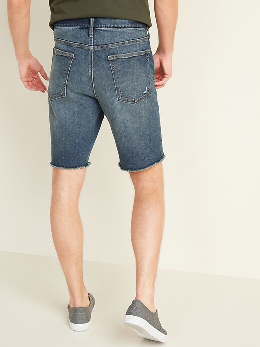 View large product image 2 of 2. Slim Built-In Flex Distressed Cut-Off Jean Shorts -- 9-inch inseam