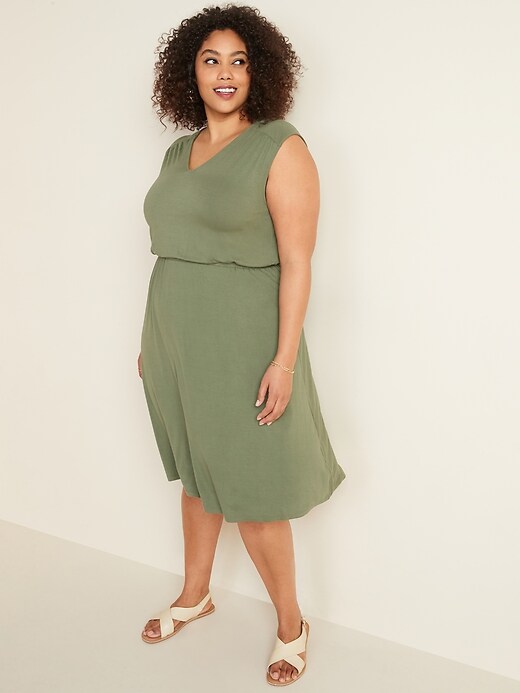 View large product image 1 of 1. Waist-Defined Sleeveless Plus-Size Dress