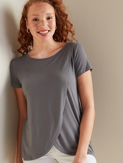 Image number 1 showing, Maternity Cross-Front Jersey Nursing Tee