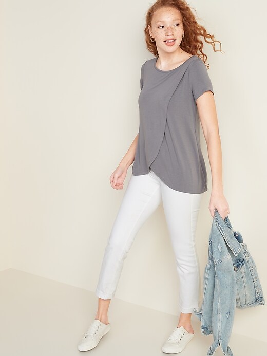 Image number 3 showing, Maternity Cross-Front Jersey Nursing Tee