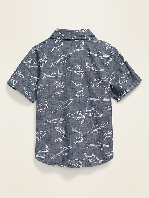 View large product image 2 of 3. Shark-Print Chambray Shirt for Toddler Boys