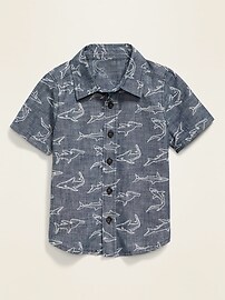View large product image 3 of 3. Shark-Print Chambray Shirt for Toddler Boys