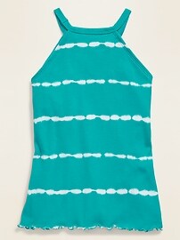 Voir une image plus grande du produit 3 de 3. Haut bain-de-soleil en tricot côtelé à rayures teintes par nœuds pour fille