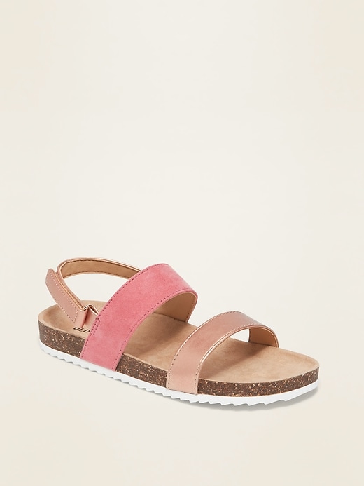View large product image 1 of 3. Faux-Suede/Faux-Leather Color-Block Sandals for Girls