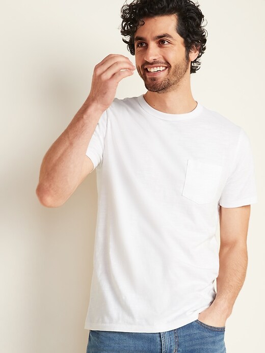 Voir une image plus grande du produit 1 de 1. T-shirt à poche en tricot grège de poids lourd au fini soyeux pour homme
