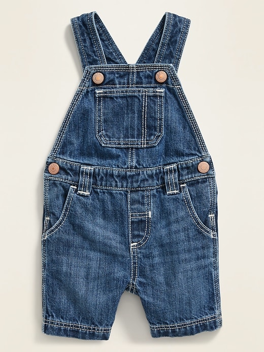 View large product image 1 of 2. Unisex Dark-Wash Jean Shortalls for Baby