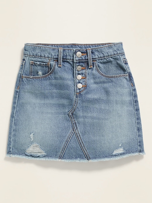 View large product image 2 of 3. High-Waisted Button-Fly Frayed-Hem Jean Skirt for Girls