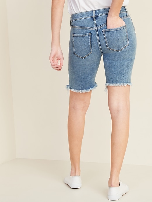 Image number 2 showing, Mid-Rise Distressed Jean Bermuda Shorts for Women - 9-inch inseam