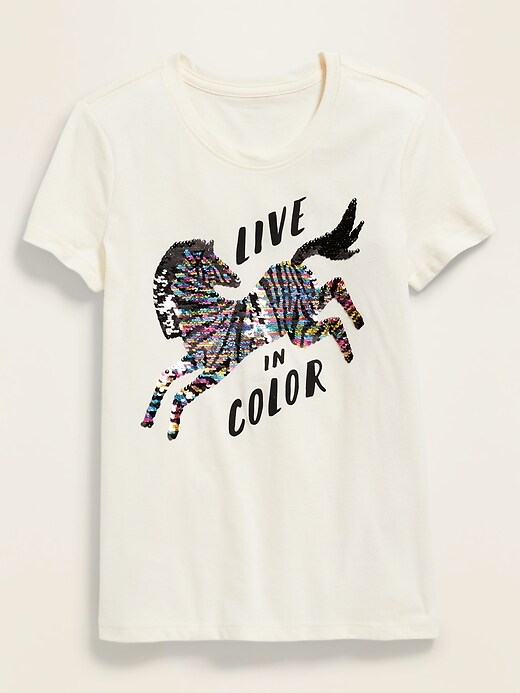 View large product image 1 of 2. Flippy-Sequin Graphic Tee for Girls