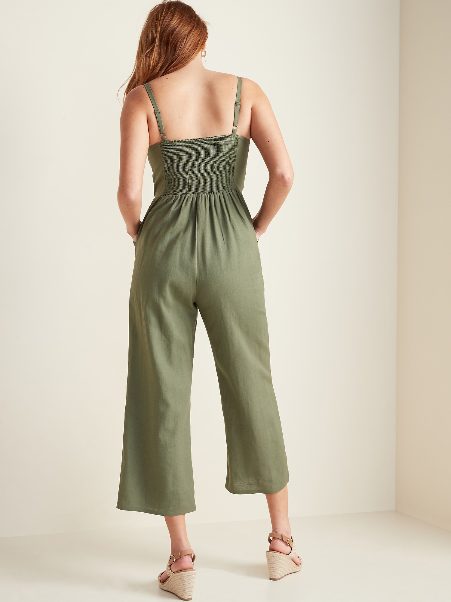 Button-Front Linen-Blend Cami Jumpsuit for Women | Old Navy